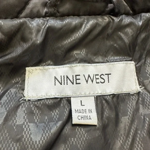 Nine West Black Diamond Quilted Puffer Jacket Belted Hooded Coat Large Chic - Picture 8 of 11